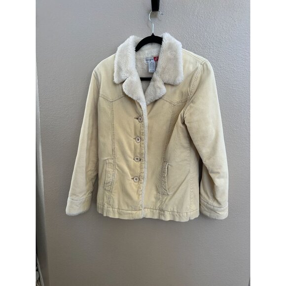 Kali Girl Sherpa Lined Corduroy Jacket Womens Medium Yellow Warm Button Front - Picture 1 of 6